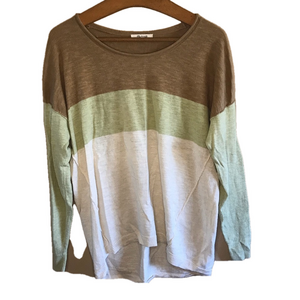 Madewell Linen Cotton Striped Sweater Lightweight Tan Cream Green Colorblock S
